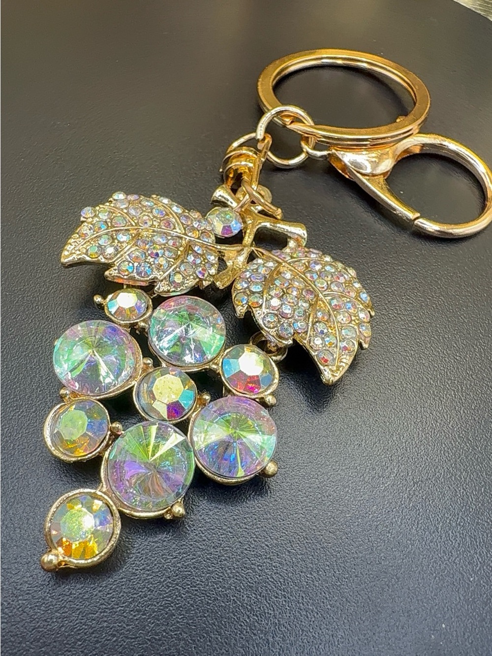 Crystal Leaf Cluster Keychain - Gold